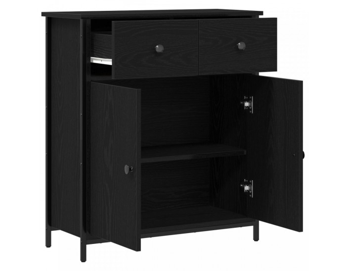 Sonata H Страничен шкаф Черен Дъб 70x30x80 см Инженерна дървесина и стомана