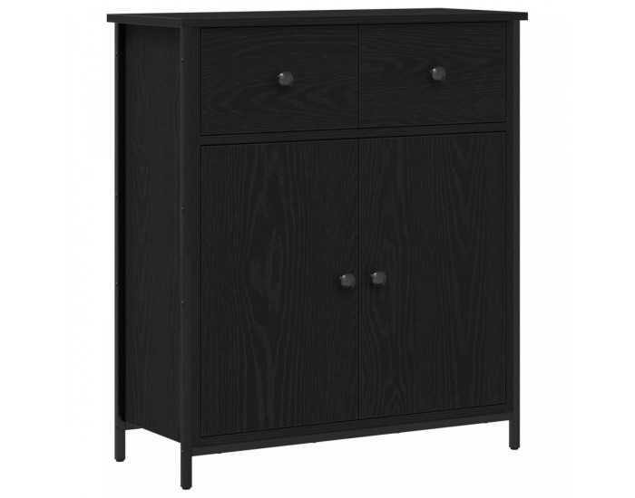 Sonata H Страничен шкаф Черен Дъб 70x30x80 см Инженерна дървесина и стомана
