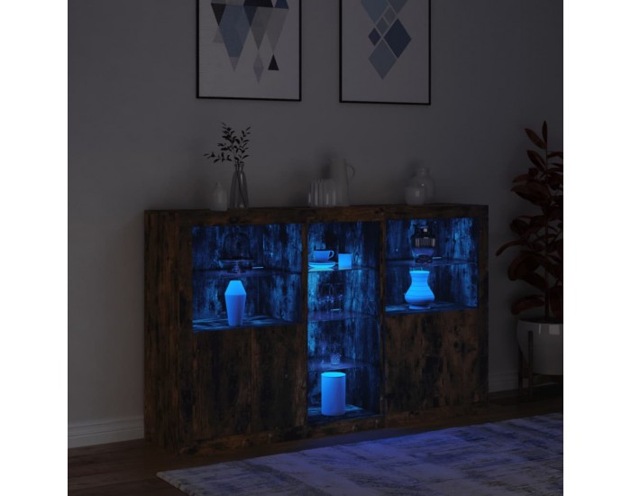 Sonata H Сайдборд с LED светлини, oпушен дъб, 162x37x100 см