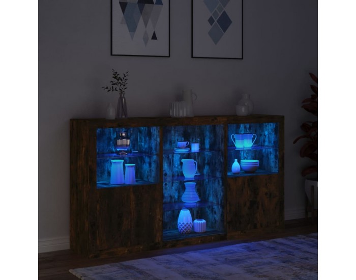 Sonata H Сайдборд с LED светлини, oпушен дъб, 181,5x37x100 см