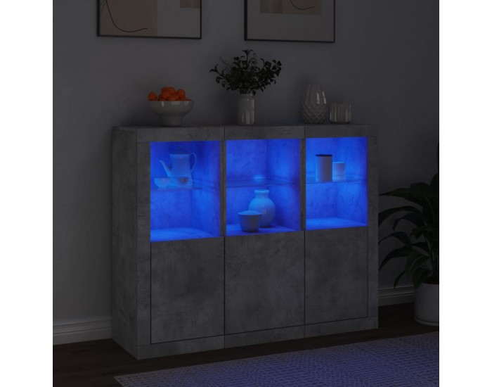 Sonata H Сайдборди с LED осветление, 3 бр, бетонно сив, инженерно дърво