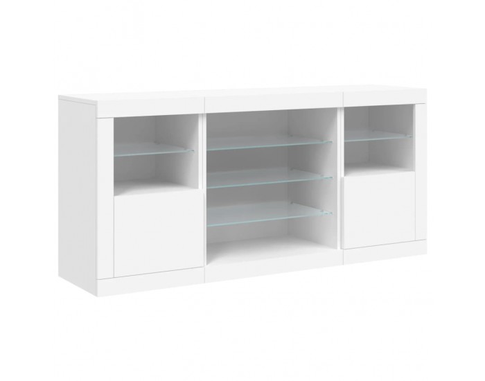 Sonata H Сайдборд с LED светлини, бял, 142,5x37x67 см