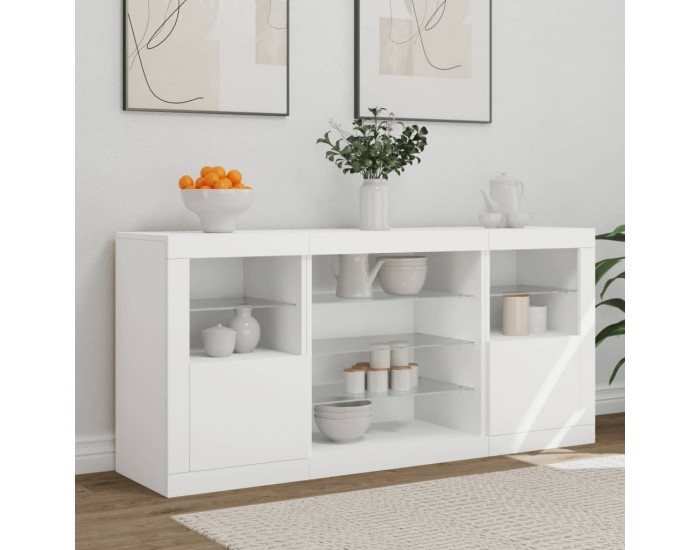 Sonata H Сайдборд с LED светлини, бял, 142,5x37x67 см