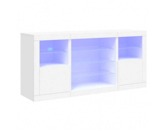 Sonata H Сайдборд с LED светлини, бял, 142,5x37x67 см
