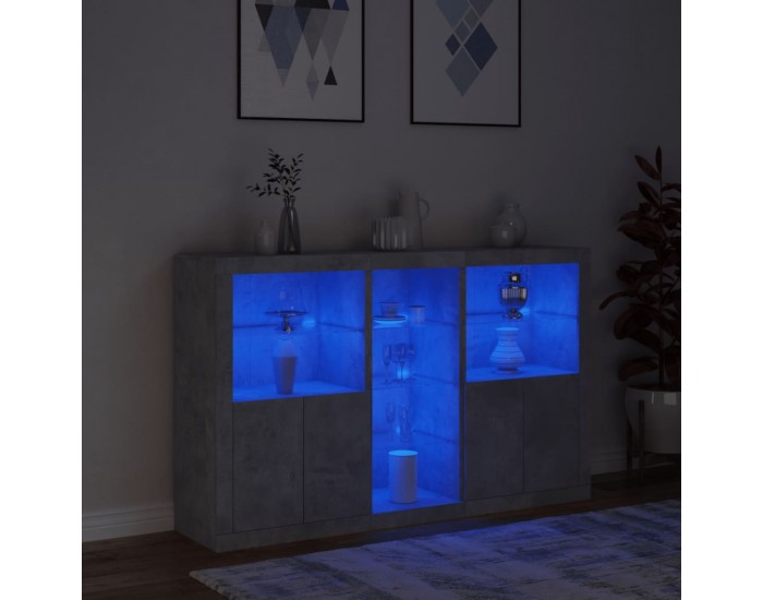 Sonata H Сайдборд с LED светлини, бетонно сив, 162x37x100 см