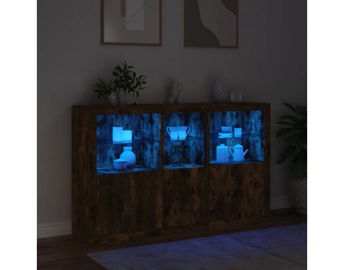 Sonata H Сайдборд с LED светлини, oпушен дъб, 162x37x100 см