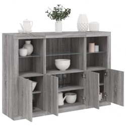 Sonata H Сайдборди с LED осветление, 3 бр, сив сонома, инженерно дърво - Corpuri, vitrine, biblioteci modulare