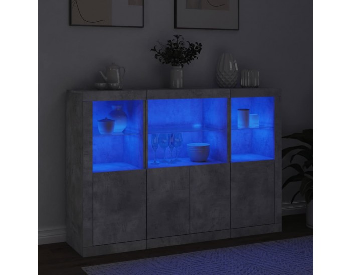 Sonata H Сайдборди с LED осветление, 3 бр, бетонно сив, инженерно дърво
