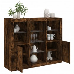 Sonata H Сайдборди с LED осветление, 3 бр, опушен дъб, инженерно дърво - Corpuri, vitrine, biblioteci modulare