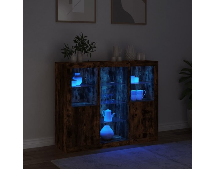 Sonata H Сайдборди с LED осветление, 3 бр, опушен дъб, инженерно дърво
