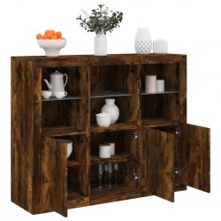 Sonata H Сайдборди с LED осветление, 3 бр, опушен дъб, инженерно дърво - Corpuri, vitrine, biblioteci modulare