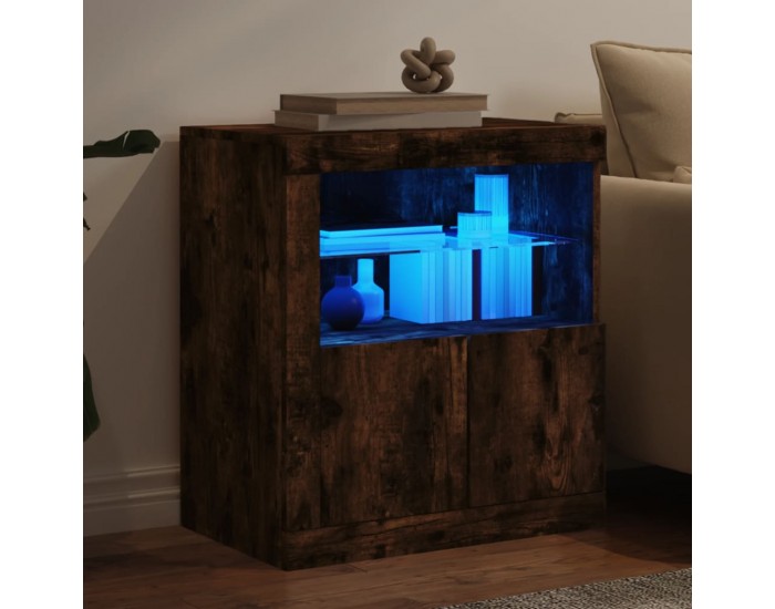 Sonata H Сайдборд с LED светлини, oпушен дъб, 60,5x37x67 см