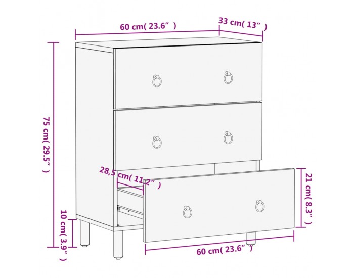 Sonata H Страничен шкаф 60x33x75 см манго масивно дърво