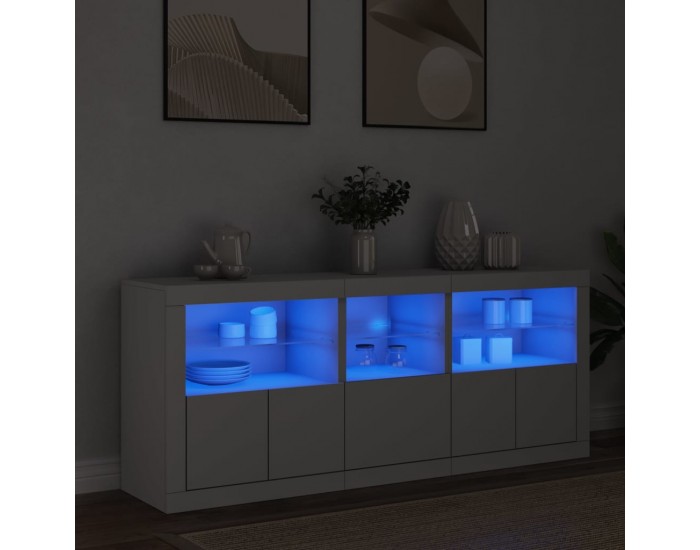 Sonata H Сайдборд с LED светлини, бял, 162x37x67 см