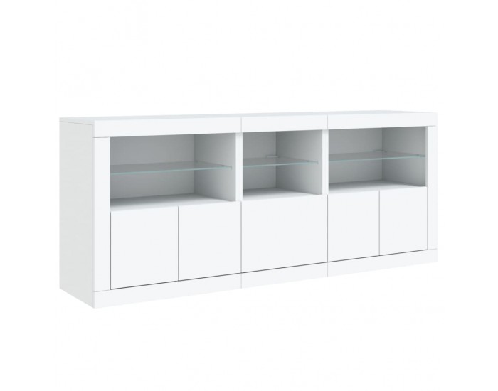 Sonata H Сайдборд с LED светлини, бял, 162x37x67 см