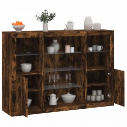 Sonata H Сайдборди с LED осветление, 3 бр, опушен дъб, инженерно дърво - Corpuri, vitrine, biblioteci modulare