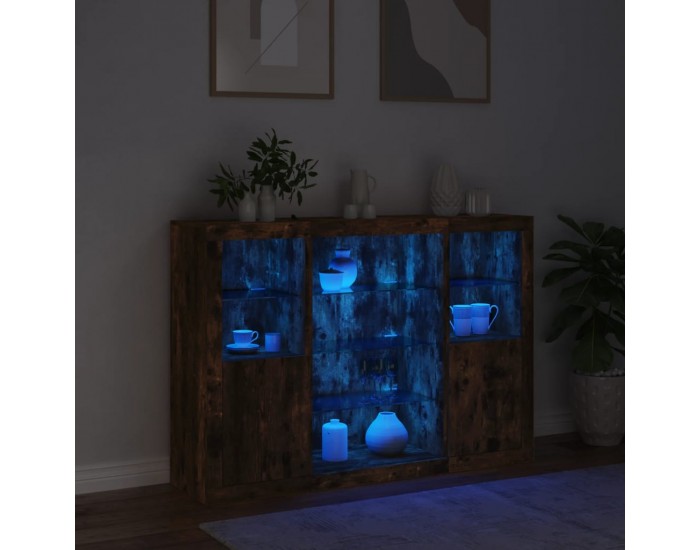 Sonata H Сайдборди с LED осветление, 3 бр, опушен дъб, инженерно дърво