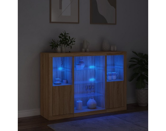 Sonata H Сайдборди с LED осветление, 3 бр, дъб сонома, инженерно дърво