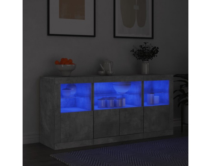 Sonata H Сайдборд с LED светлини, бетонно сив, 142,5x37x67 см