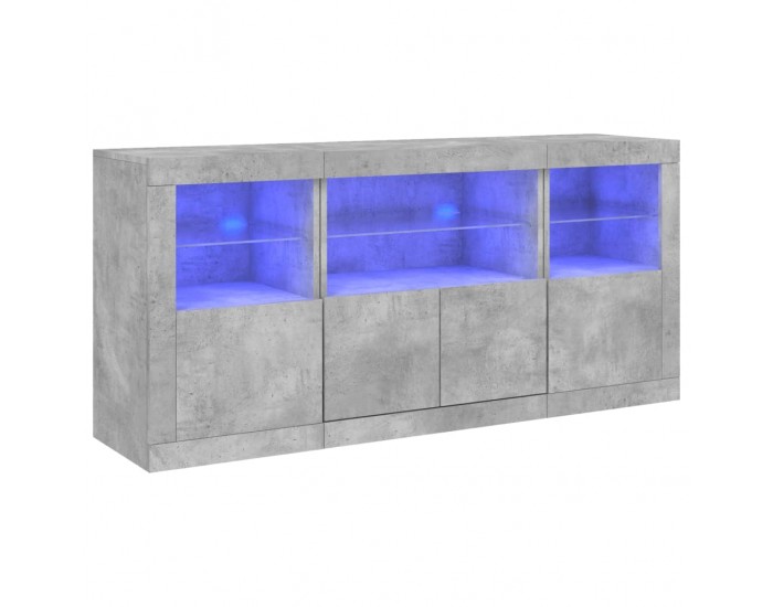 Sonata H Сайдборд с LED светлини, бетонно сив, 142,5x37x67 см