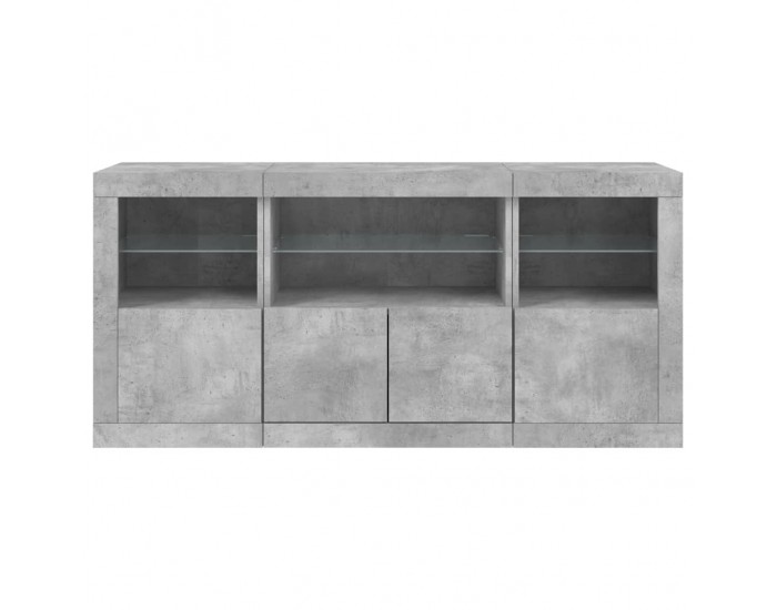 Sonata H Сайдборд с LED светлини, бетонно сив, 142,5x37x67 см