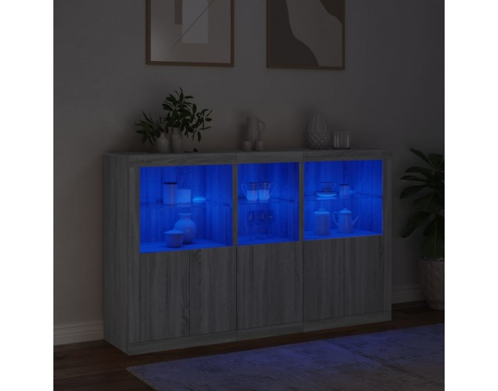 Sonata H Сайдборд с LED светлини, сив сонома, 162x37x100 см