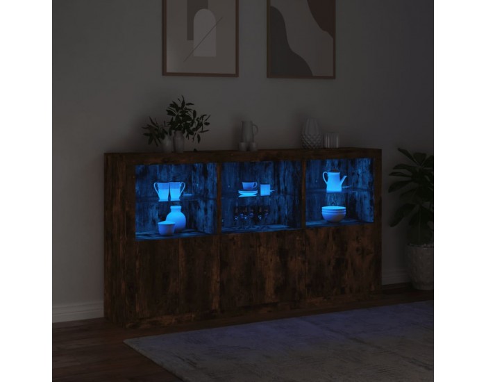 Sonata H Сайдборд с LED светлини, oпушен дъб, 181,5x37x100 см