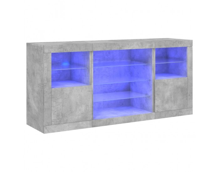 Sonata H Сайдборд с LED светлини, бетонно сив, 142,5x37x67 см