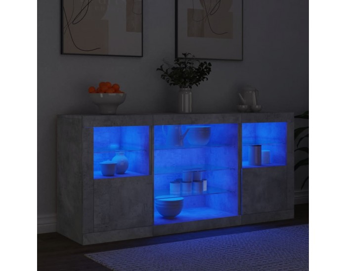 Sonata H Сайдборд с LED светлини, бетонно сив, 142,5x37x67 см