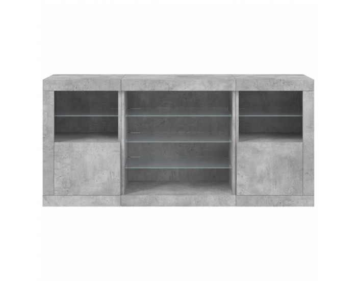 Sonata H Сайдборд с LED светлини, бетонно сив, 142,5x37x67 см