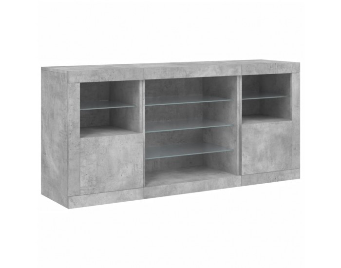 Sonata H Сайдборд с LED светлини, бетонно сив, 142,5x37x67 см