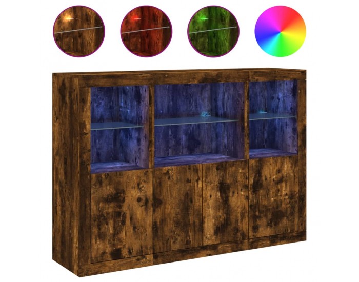 Sonata H Сайдборди с LED осветление, 3 бр, опушен дъб, инженерно дърво