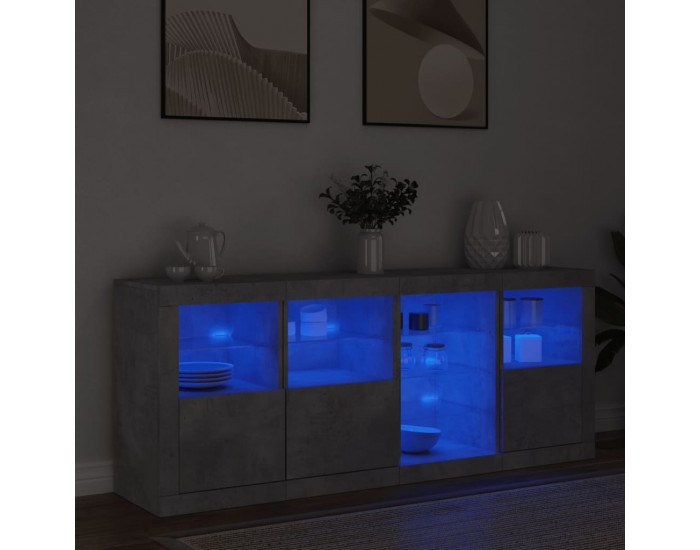 Sonata H Сайдборд с LED светлини, бетонно сив, 164x37x67 см