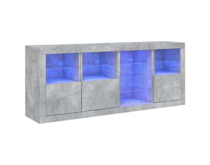 Sonata H Сайдборд с LED светлини, бетонно сив, 164x37x67 см