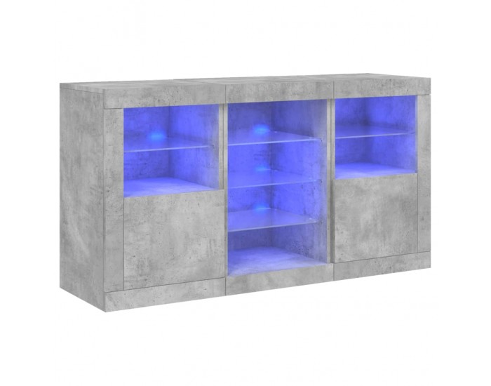 Sonata H Сайдборд с LED светлини, бетонно сив, 123x37x67 см