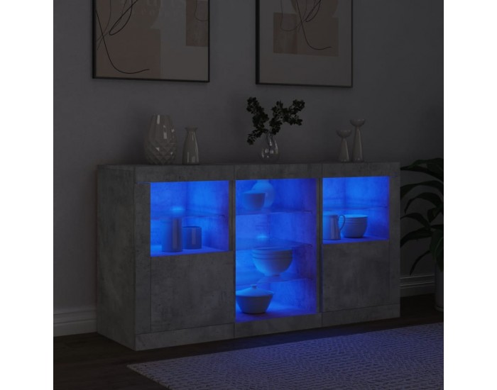 Sonata H Сайдборд с LED светлини, бетонно сив, 123x37x67 см