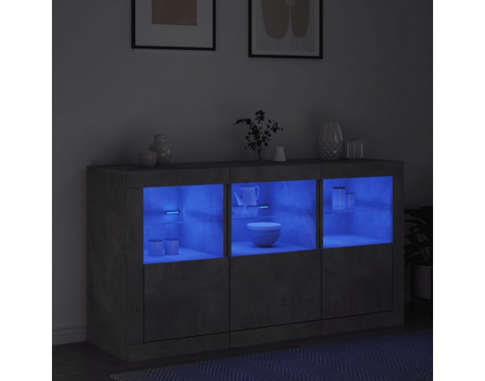Sonata H Сайдборд с LED светлини, бетонно сив, 123x37x67 см