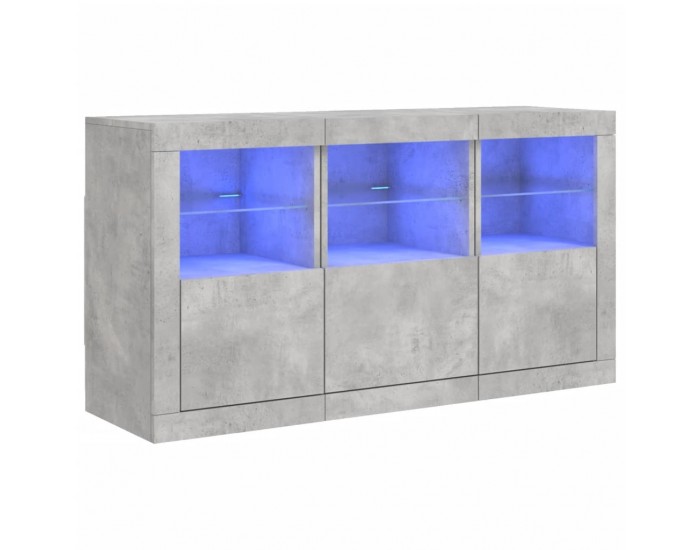 Sonata H Сайдборд с LED светлини, бетонно сив, 123x37x67 см
