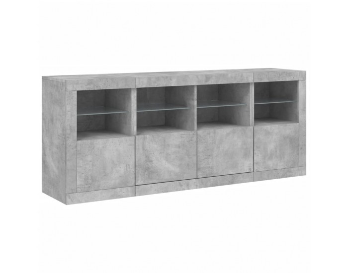 Sonata H Сайдборд с LED светлини, бетонно сив, 163x37x67 см