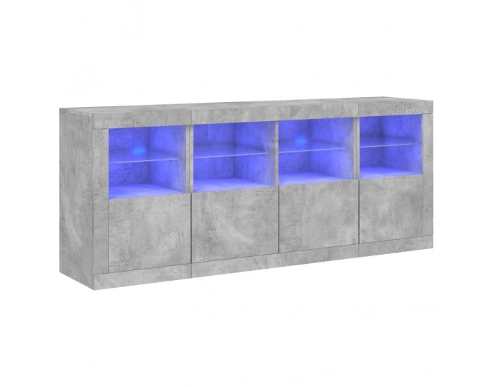 Sonata H Сайдборд с LED светлини, бетонно сив, 163x37x67 см