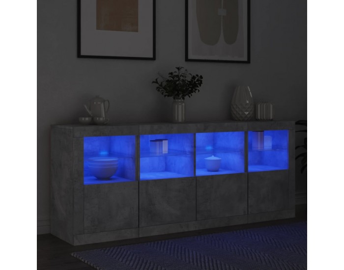 Sonata H Сайдборд с LED светлини, бетонно сив, 163x37x67 см