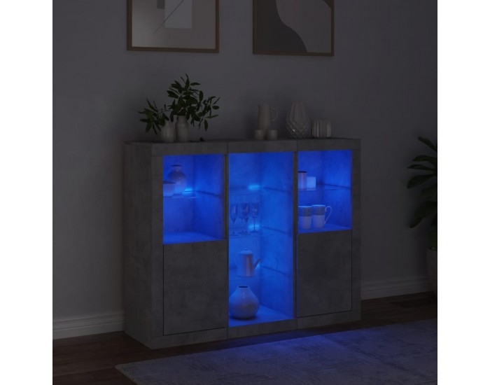 Sonata H Сайдборди с LED осветление, 3 бр, бетонно сив, инженерно дърво