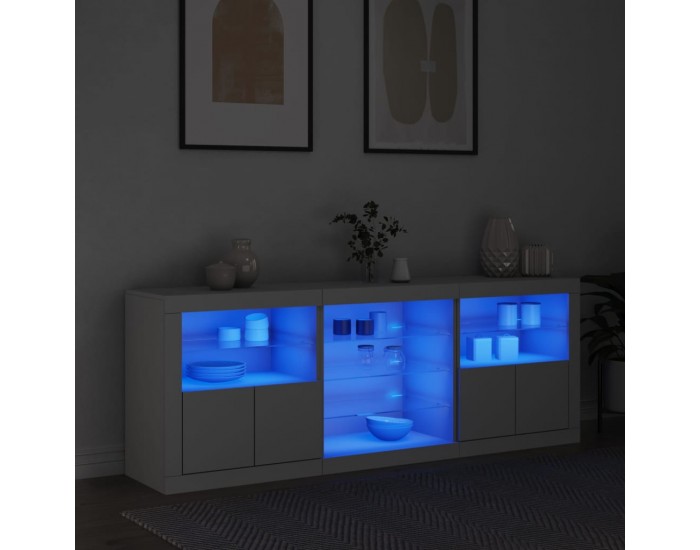 Sonata H Сайдборд с LED светлини, бял, 181,5x37x67 см