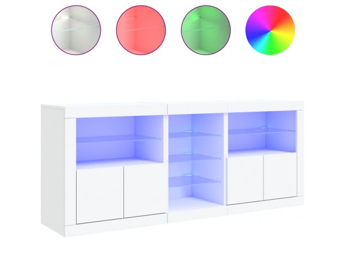 Sonata H Сайдборд с LED светлини, бял, 181,5x37x67 см