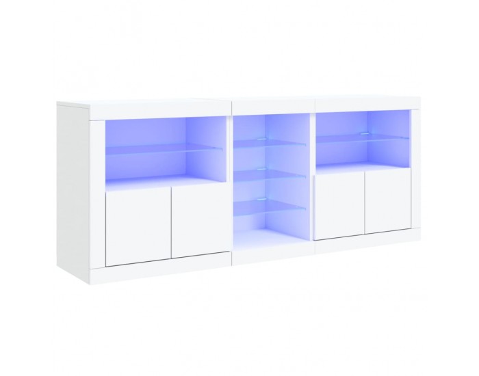 Sonata H Сайдборд с LED светлини, бял, 181,5x37x67 см
