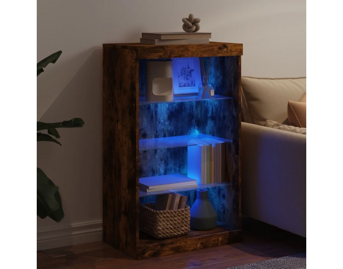Sonata H Сайдборд с LED светлини, oпушен дъб, 60,5x37x100 см
