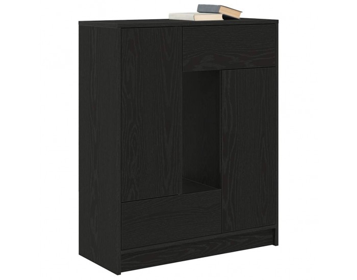 Sonata H Бюфет с чекмеджета и вратички, черно и дъб, 73x31x90 см