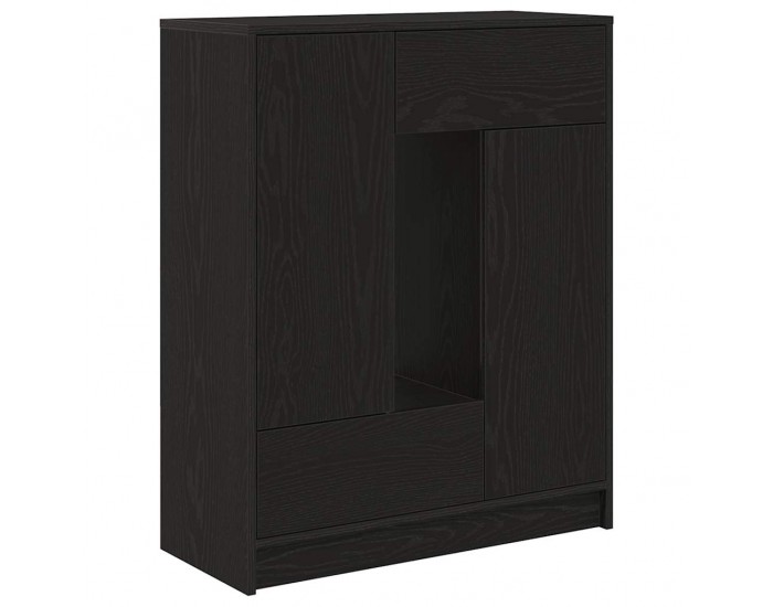 Sonata H Бюфет с чекмеджета и вратички, черно и дъб, 73x31x90 см