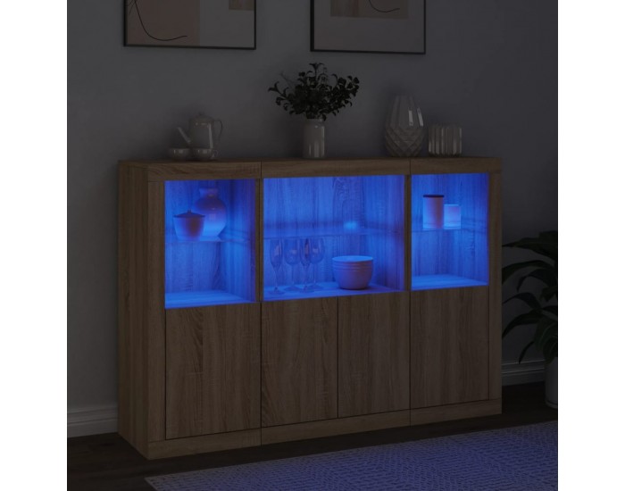 Sonata H Сайдборди с LED осветление, 3 бр, дъб сонома, инженерно дърво