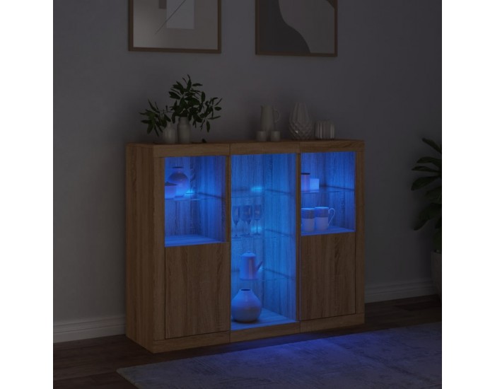 Sonata H Сайдборди с LED осветление, 3 бр, дъб сонома, инженерно дърво